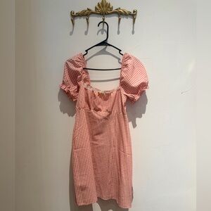 Miss Selfridge Pink Gingham Puff Sleeve Mini Dress